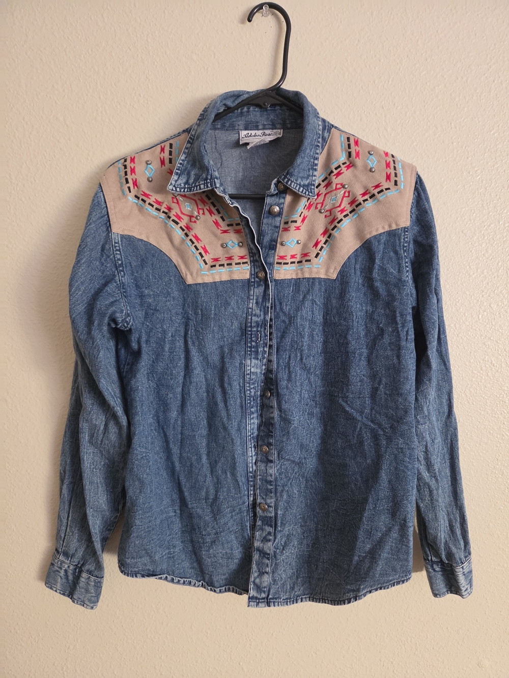 Adobe Rose Vintage Denim Western Shirt with Embroidered Yoke